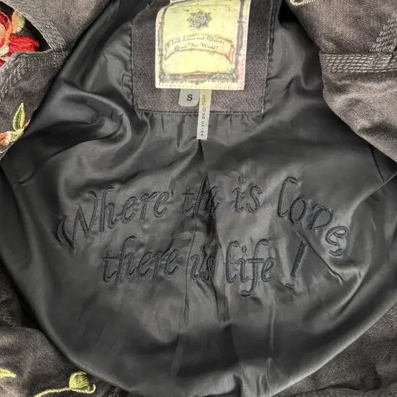 Paparazzi By Biz Coat Womens Small Velvet Embroidered Floral Butterfly Boho - Picture 8 of 12